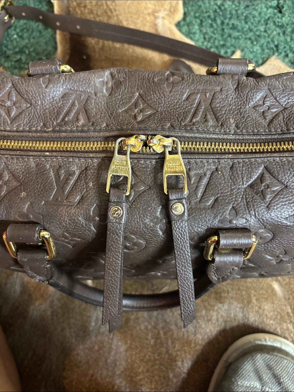 Vintage Brown Monogram Leather Satchel - Picture 8 of 15